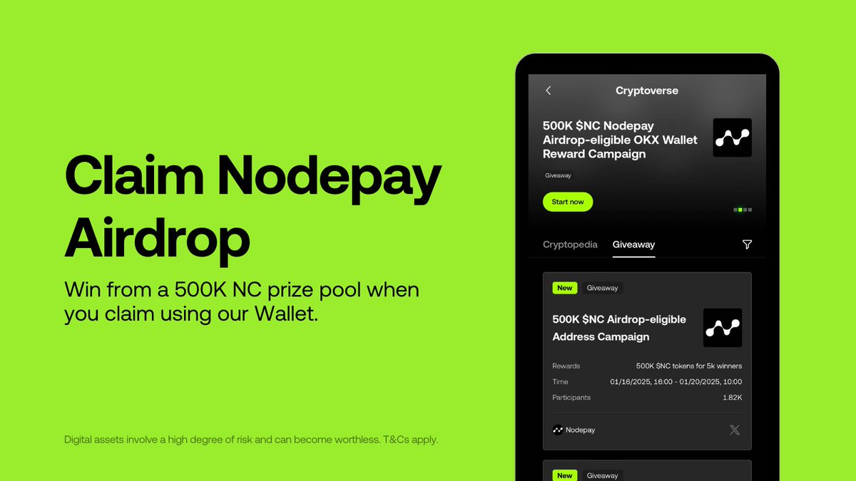 Get a share of a 500,000 NC @nodepay_ai prize pool when you claim NC with  our Wallet! 🏆 5,000 winners will be chosen Claim now:  https://t.co/PfufiI62Zy