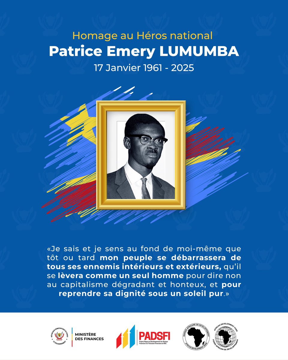 En ce jour, nous nous souvenons du courage inébranlable de Patrice Emery Lumumba, défenseur de la liberté et de la dignité du peuple congolais.
Son message résonne encore dans nos cœurs : “Mon peuple se débarrassera tôt ou tard de tous ses ennemis, et reprendra sa dignité sous un