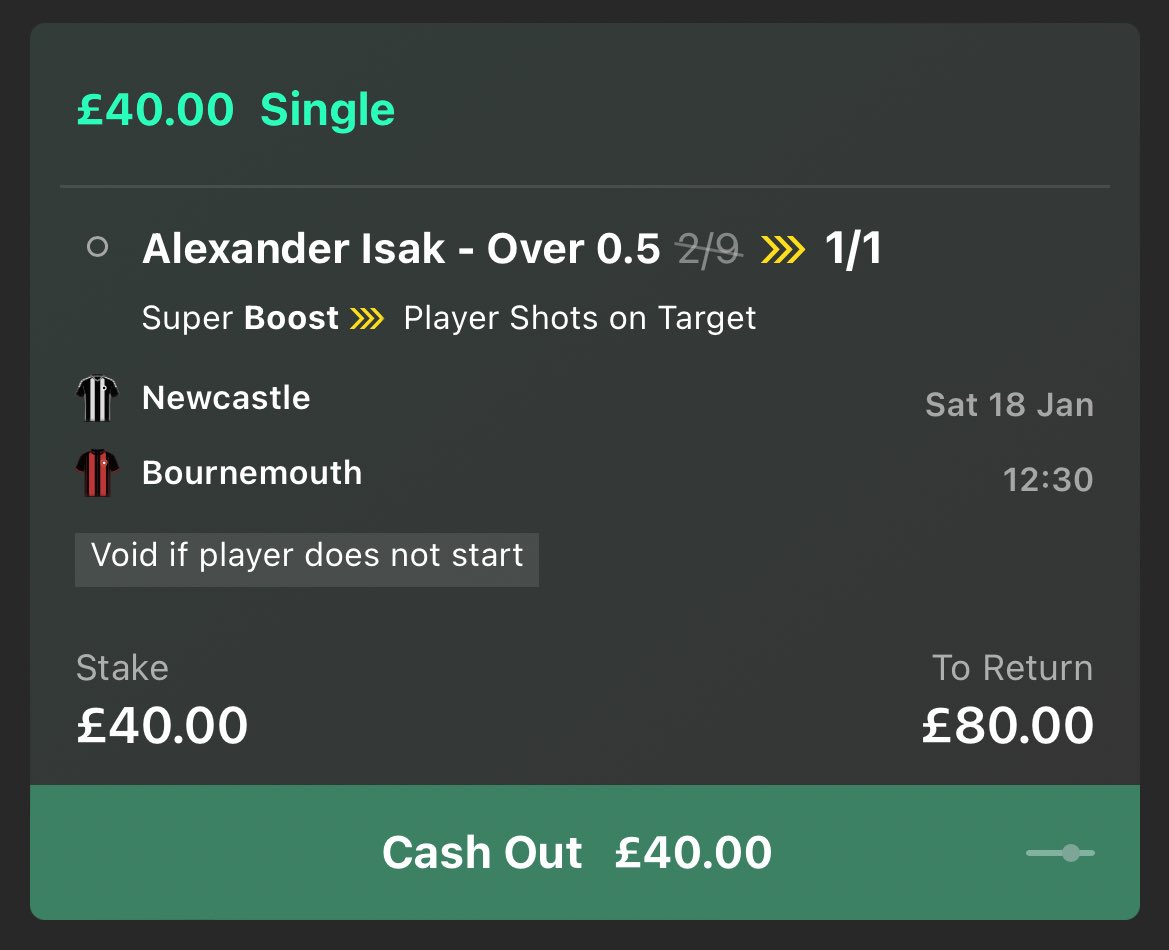 ValueBetSpotter's tweet image. 😍 FREE MONEY! Alexander Isak free £80 cash giveaway!

If this Newcastle vs Bournemouth super boost wins, we’ll give away £80 free cash!

👉 £40 to someone who LIKES this tweet.
👉 £40 to someone who RETWEETS this tweet.

Must be following us. Ready? Go!