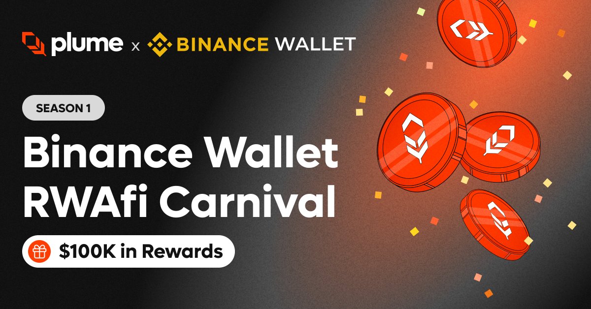 Plume (@plumenetwork) on Twitter photo RWAfi made simple, convenient, and secure, all through <a href="/BinanceWallet/">Binance Wallet</a>, our first official mainnet wallet partner! 🔐
Starting now, complete all season 1️⃣ tasks of the Plume x Binance Wallet RWAfi Carnival for a chance to win a part of our $100K prize pool.
Here's how 👇 RWAfi made simple, convenient, and secure, all through <a href="/BinanceWallet/">Binance Wallet</a>, our first official mainnet wallet partner! 🔐
Starting now, complete all season 1️⃣ tasks of the Plume x Binance Wallet RWAfi Carnival for a chance to win a part of our $100K prize pool.
Here's how 👇