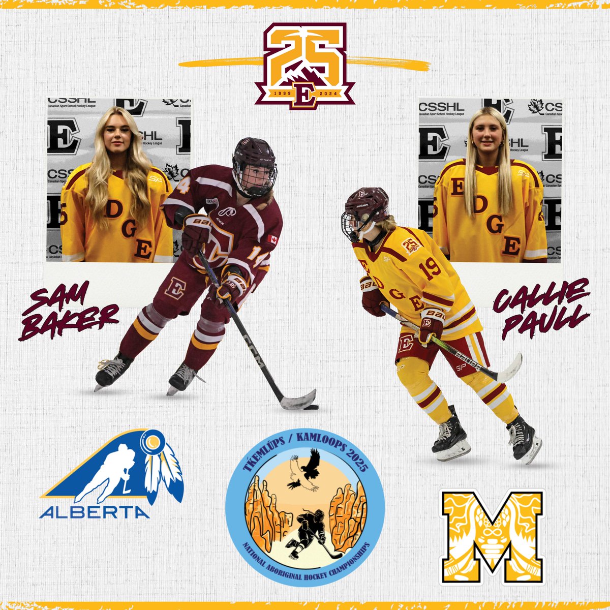 edgeschool's tweet photo. Congrats to Sam Baker and Callie Paull for being selected to teams for the 2025 National Aboriginal Hockey Championships! This year’s tournament will be held May 5-10 in Kamloops and helps foster cultural unity and pride to celebrate the athletic abilities of Indigenous players. https://t.co/7FvZkSuMHI