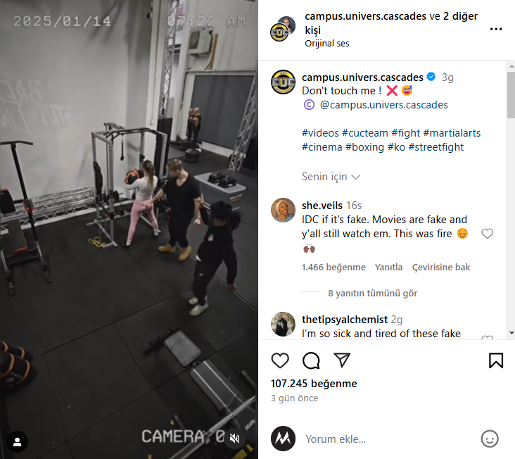 malumatfurusorg's tweet photo. Spor salonunda çalışan kadının erkeğin 'dostum o hareketi yanlış yapıyorsun' 'o hareket öyle yapılmaz kardeşim' tacizinde bulunan erkeği dövdüğü içerik de Campus Univers Cascade adlı gruba ait.

https://t.co/g4dc5jfSVf https://t.co/BRcgbDnY8Q