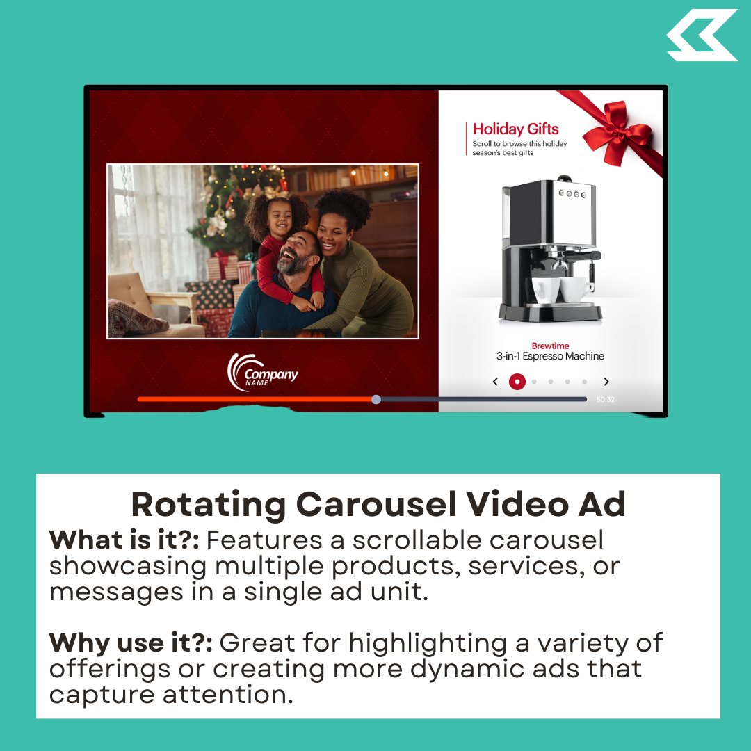 kineticsequence's tweet photo. Fubo has unveiled 4 innovative Connected TV (CTV) ad formats designed to boost audience engagement and drive consumer action:
1️⃣ Transactional Ads
2️⃣ Gamified Ads
3️⃣ Rotating Carousel Ads
4️⃣ Geo-locator Ads

Want to learn more? Contact us today! https://t.co/VPQ9a4PtMZ