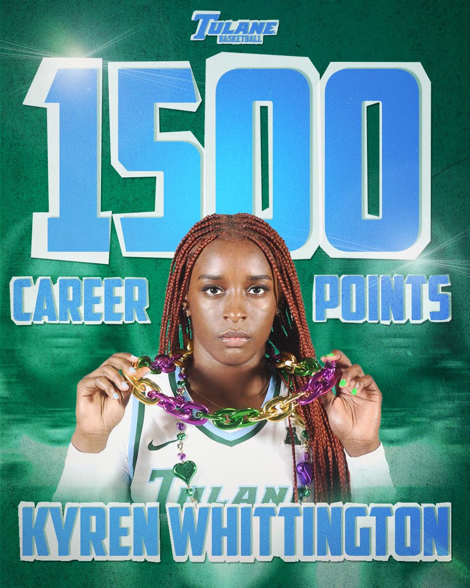 𝐅𝐢𝐟𝐭𝐞𝐞𝐧 𝐡𝐮𝐧𝐝𝐫𝐞𝐝 🏆

During Tulane’s win against Wichita State, Kyren Whittington accomplished 1,500 career points! 

#RollWave🌊