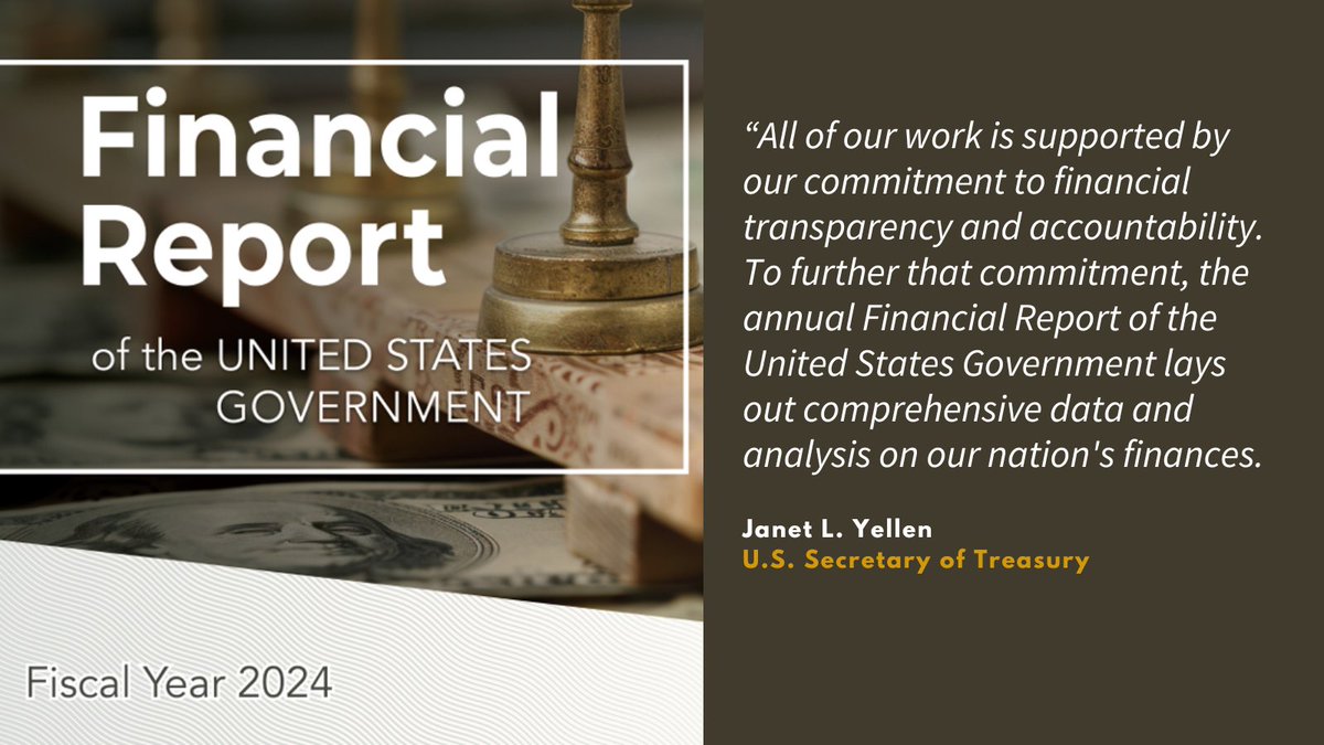 Fiscal Service (@fiscalservice) on Twitter photo #ICYMI - <a href="/USTreasury/">Treasury Department</a> released the FY24 Financial Report of the United States Government, that lays out comprehensive data and analysis on our nation's finances.📊Check it out here: ow.ly/Fqxb50UICIv #ICYMI - <a href="/USTreasury/">Treasury Department</a> released the FY24 Financial Report of the United States Government, that lays out comprehensive data and analysis on our nation's finances.📊Check it out here: ow.ly/Fqxb50UICIv