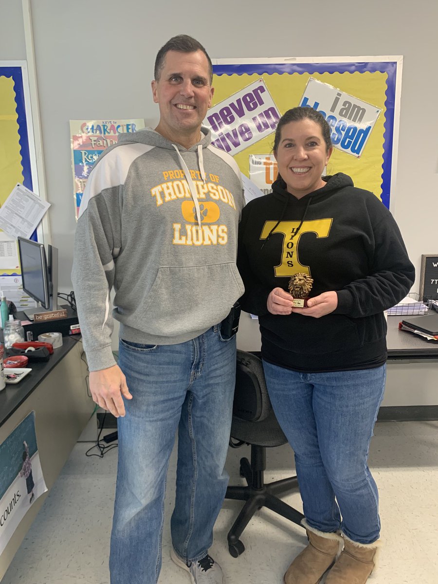 Congratulations to Mrs. Scotto for being named as Thompson’s Lion of the Month! Thanks for making Thompson a great place to be!!! #MTPSpride #ThompsonMSpride