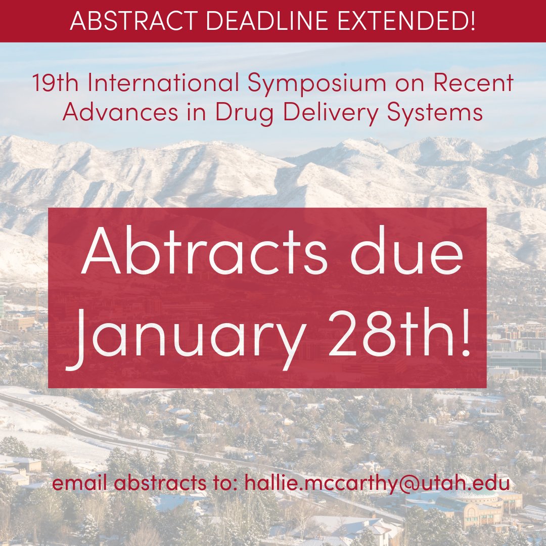 PHCEUutah's tweet image. We are pleased to announce an extension to our abstract deadline for the 19th International Symposium on Recent Advances in Drug Delivery Systems!
Abstracts are now due January 28th!
na.eventscloud.com/ehome/radds25/…