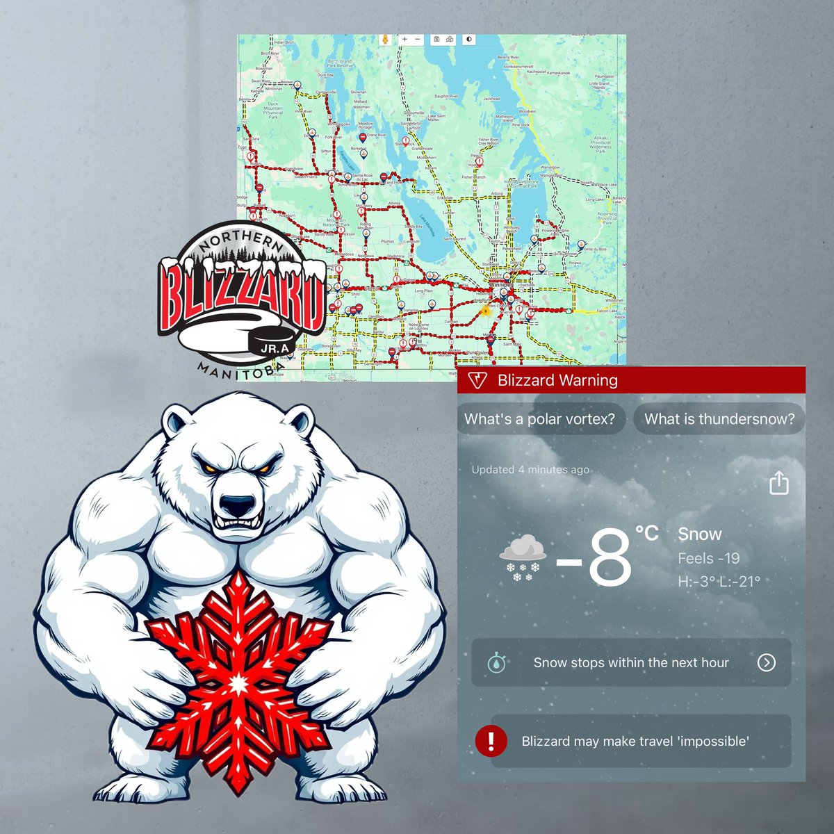 Ice Wave Media 🥅 (@icewavemediamb) on Twitter photo Hey <a href="/NorManBlizzJrA/">Northern Manitoba Blizzard Jr A</a> - d’is you?! 😜
The Pas, MB based Junior A club’s namesake is wreaking havoc on the Prairies today.
#StaySafe MB & SK!
** we acknowledge that the Norman Blizzard aren’t responsible for an actual Blizzard. Hey <a href="/NorManBlizzJrA/">Northern Manitoba Blizzard Jr A</a> - d’is you?! 😜
The Pas, MB based Junior A club’s namesake is wreaking havoc on the Prairies today.
#StaySafe MB & SK!
** we acknowledge that the Norman Blizzard aren’t responsible for an actual Blizzard.