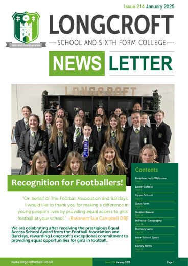 SchoolLongcroft's tweet photo. Follow the link to read this week's @SchoolLongcroft Newsletter: https://t.co/rIFPu9ZWJQ We celebrate receiving the prestigious @FA Equal Access School Award #LetGirlsPlay We also feature Year 12 student Megan's @PremedProjects work experience and look ahead to @gcsesciencelive https://t.co/A49sznpdpJ