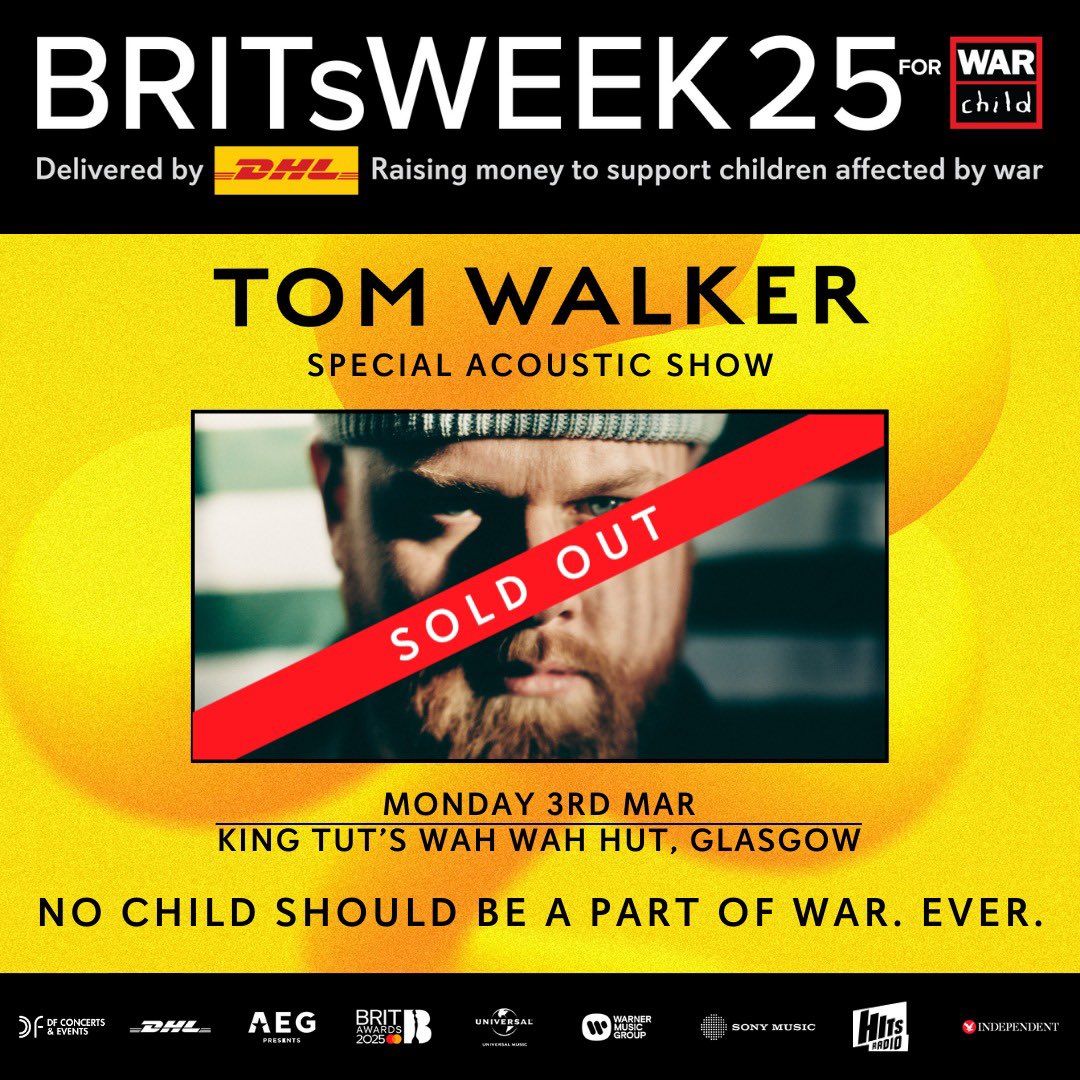 Can't wait to be back in Glasgow for <a href="/BRITs/">BRIT Awards</a> week <a href="/WarChildUK/">War Child UK</a> 
You sold it out super fast, see ya there
If you missed out, you can still enter the prize draw for a chance to win tickets. bit.ly/4jb3In7