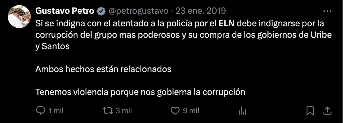 IglesiasJulio87's tweet photo. El presidente @petrogustavo hacía campaña electoral, usando un atentado terrorista, explicando que el ELN asesinaba porque había corrupción en el gobierno.

¿Ya no aplica esa lógica? https://t.co/1IWJkF0BXn