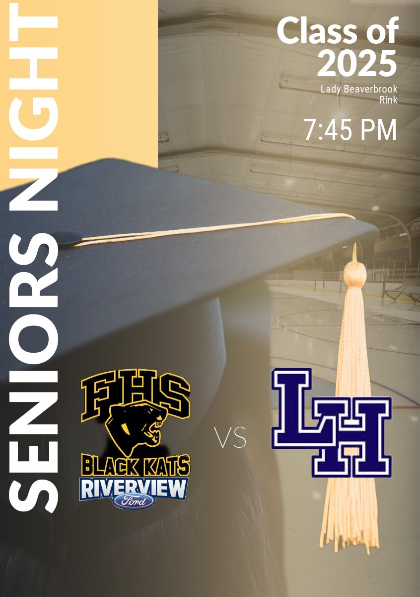 🎓 Seniors Night 🎓

Come down to the LBR to celebrate our Graduating players tonight at 7:45pm. This will be our second to last regular season home game. Let’s support our Black Kats in full force! 

#gokatsgo