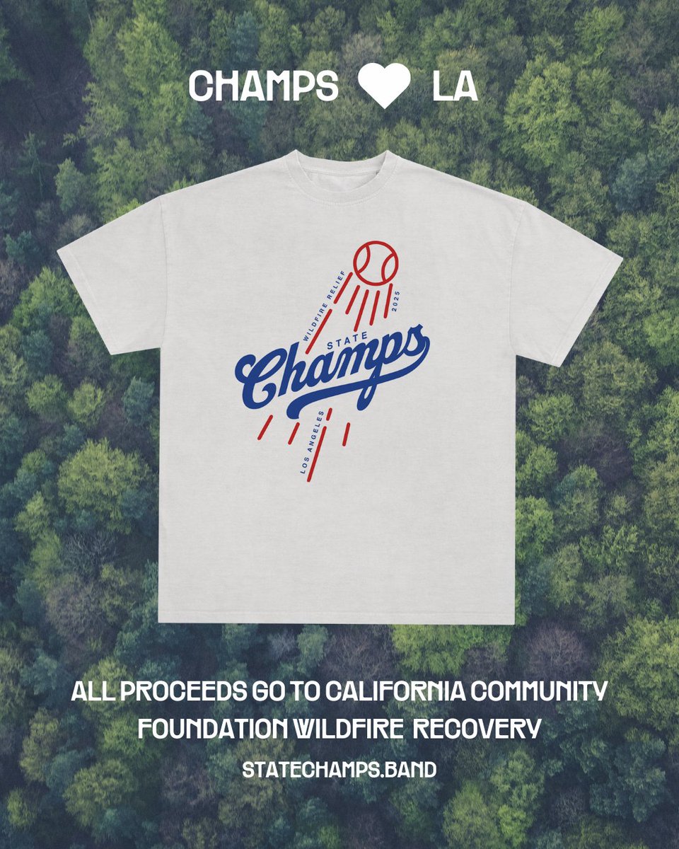 We ❤️ LA. All proceeds go to California Community Foundation Wildfire Recovery to help the Los Angeles fires relief effort. Available for Pre-Order now. statechamps.band