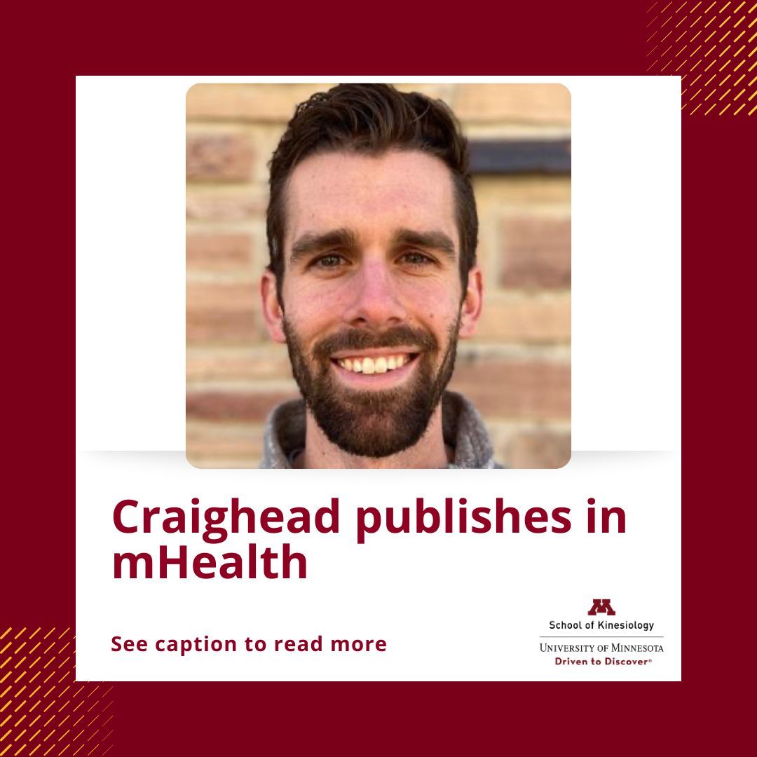 Daniel Craighead, PhD, published an article titled "Feasibility and design of a novel smartphone app to deliver blood pressure-lowering high-resistance inspiratory muscle strength training" in mHealth. Read More at: kin.umn.edu/craighead-publ…