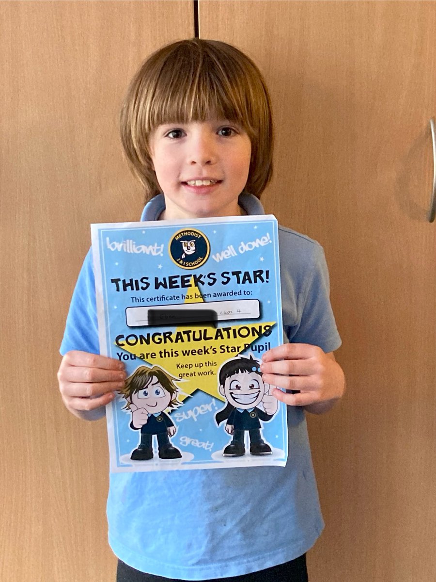 A huge well done to Year 4
<a href="/WakefieldMetSch/">Wakefield Methodist</a>
Stars of the Week. The 1st was clearly heading for the award on Monday morning - a fab week The 2nd has had a fab attitude to his learning- long may it continue Keep aiming high.  👏💫
