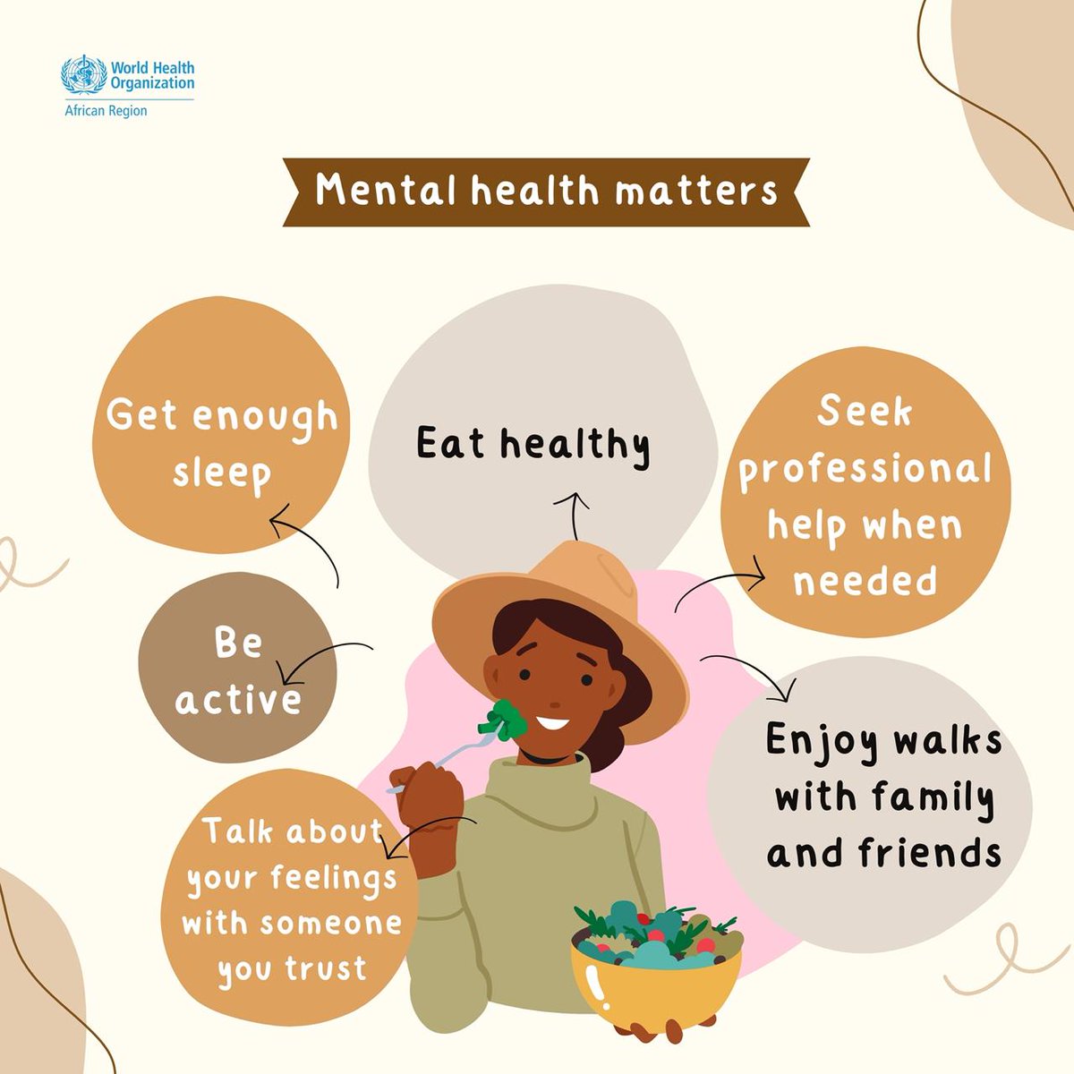WHO African Region (@whoafro) on Twitter photo Your #MentalHealth is just as important as your physical health.
Take care of your mental health today and every day 💜 Your #MentalHealth is just as important as your physical health.
Take care of your mental health today and every day 💜