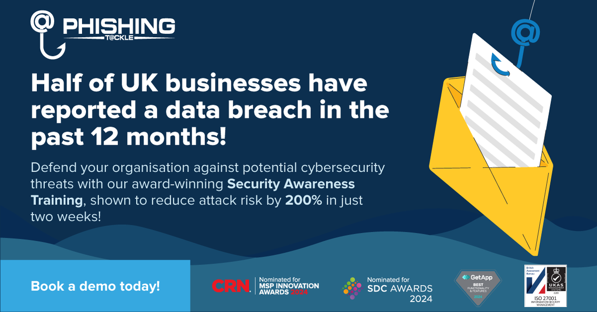 phishingtackle's tweet photo. Did you know that half of businesses (50%) and around a third of charities (32%) report having experienced some form of cybersecurity breach or attack in the last 12 months?

🔷https://t.co/xkU4R5FV0r🔷

#PhishingTackle #Cybersecurity #SecurityAwarenessTraining #DataBreach https://t.co/LddDcZJ0g5