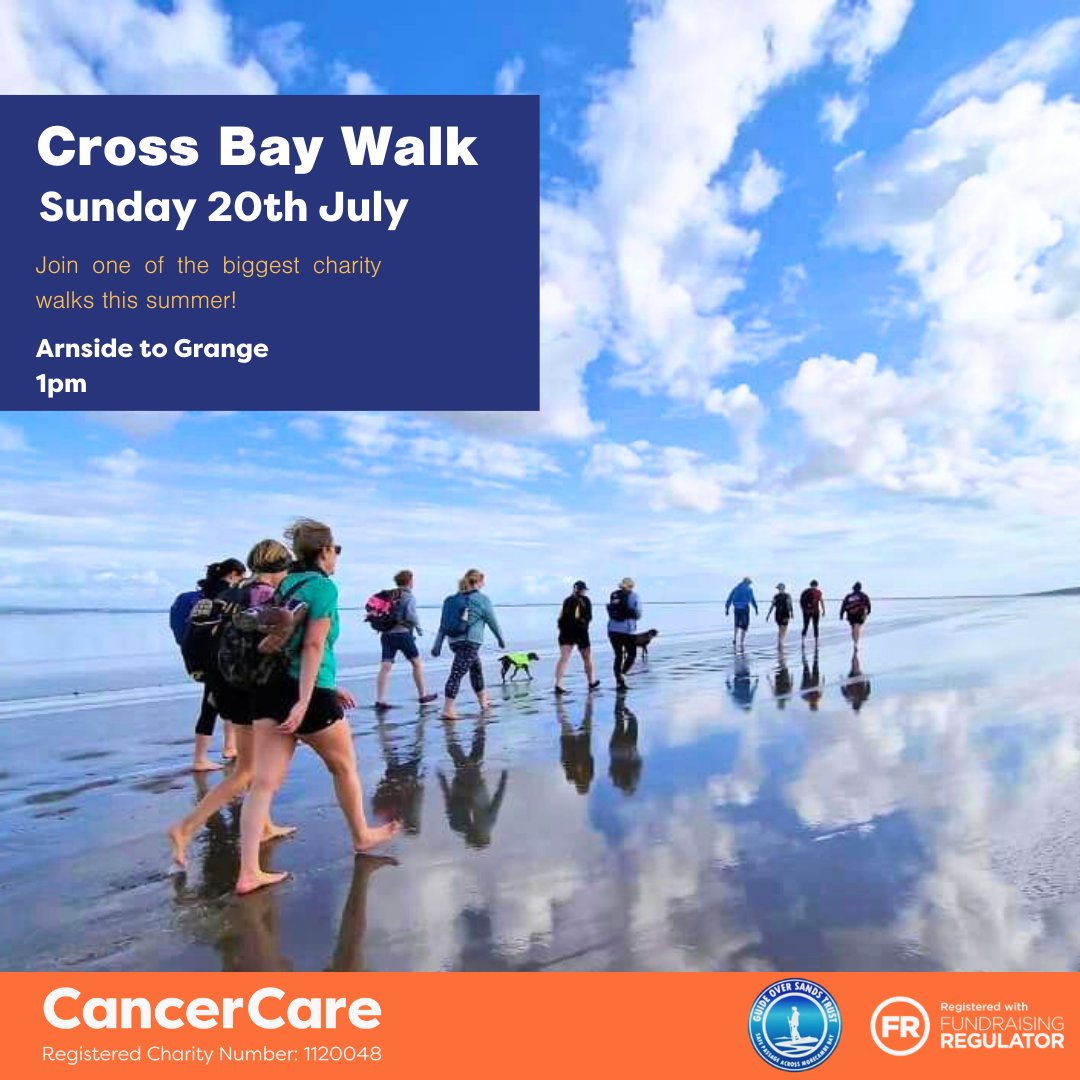 The largest Cross Bay charity walk is back for 2025! 

Join CancerCare on Sunday 20th July for an unforgettable day as we cross the stunning sands of Morecambe Bay! 
 
Book now 👉trybooking.com/uk/EIMA
 
#CancerCare #CrossBayWalk #CrossBay #CrossBayWalk2025 #Seaside #Beach #Sand
