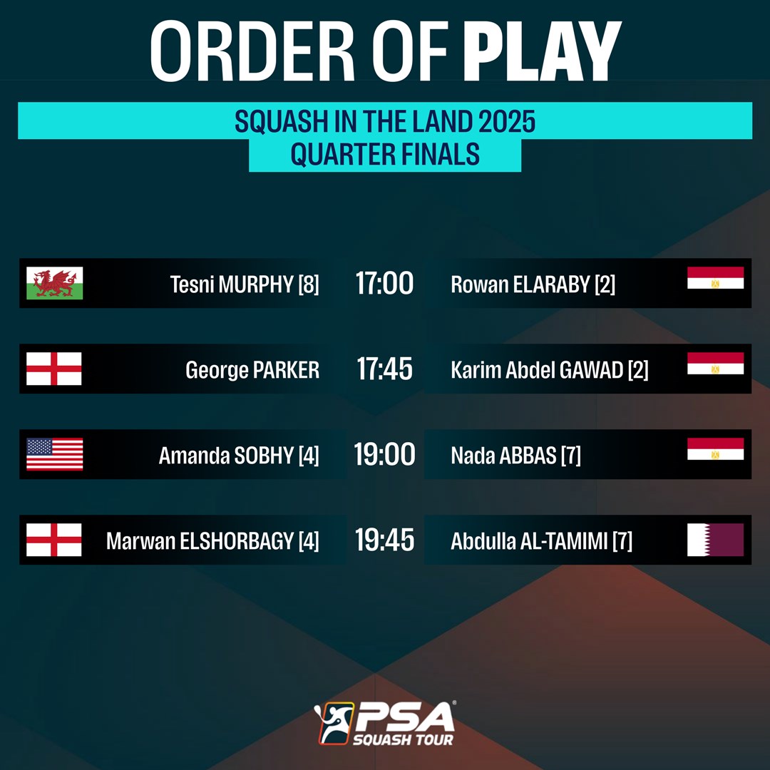 The bottom-half quarter finals are coming up in Cleveland 🔥

4️⃣ more exciting matches
8️⃣ players looking to reach the SFs
⏰ 17:00 (GMT-5) start time
📺 Live on <a href="/SquashTV/">SQUASHTV</a> 

Read more here 👉 tinyurl.com/37wmrbzt

Line up here 👇