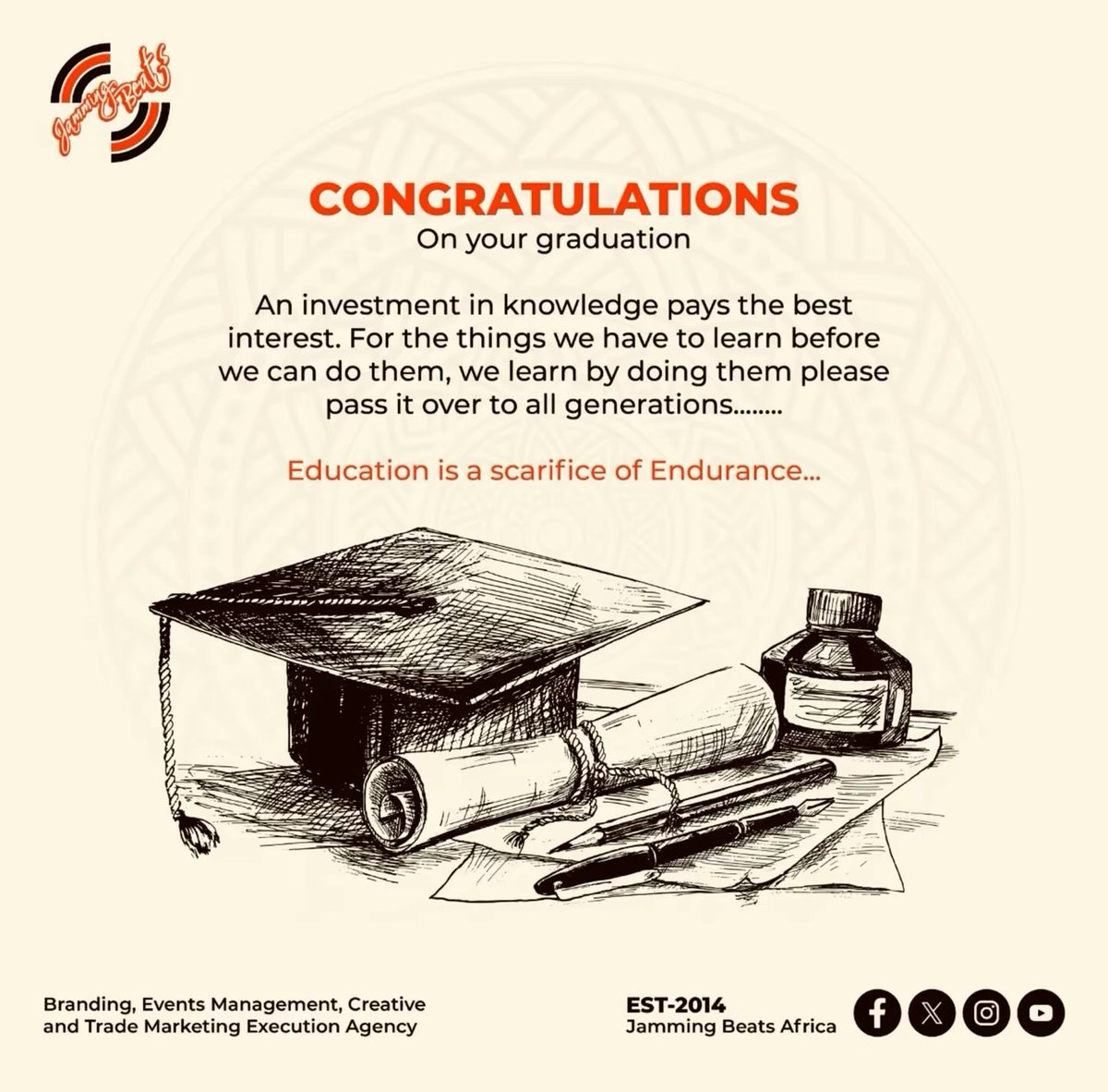 jammingbeatsafr's tweet photo. It’s been a graduation week Education is not for the weak it requires resilience to achieve an objective.

We are a Branding, Events Management, Creative and Trade Marketing, Execution Agency. https://t.co/QYQlIPDVaG