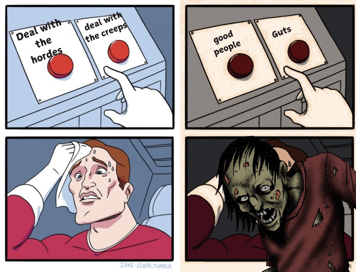 THE Z WORD x THE WALKING DEAD

3 bi disasters and their hot dentist confront far-right extremist zombies at the end of the world 🧟‍♀️

🎣 survival shenanigans
🔪 headshots
🏳️‍🌈 angst 
⛓️‍💥 busted bunker

#p2ppit #na #h