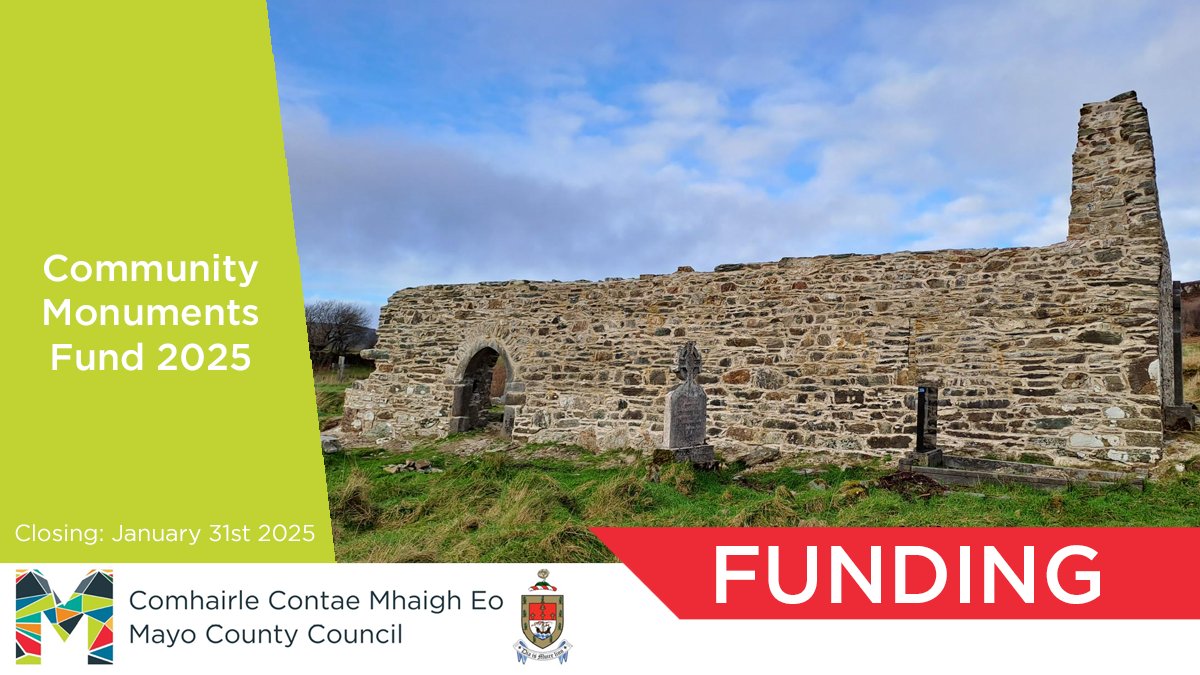 The Community Monuments Fund 2025 is now open for applications. Full details and application forms are available at mayo.ie/heritage/cmf20…

Closing Date: Friday 31st January

#CMF2025