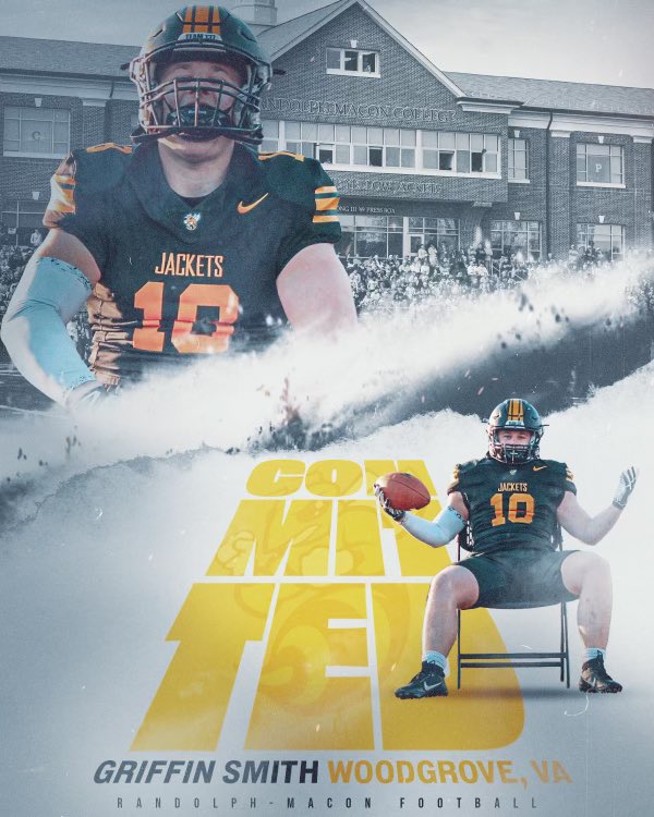 Griffin Smith (@griffinsmith97) on Twitter photo Proud to announce my commitment to Randolph-Macon College. Thank you to my parents, siblings, teammates and coach! Excited to spend the next 4 years in Ashland! #SWARMSZN <a href="/barlow_coach/">Derek Barlow</a> <a href="/WGroveFootball1/">Woodgrove Football</a> <a href="/shmittyjj/">Justin Smith</a> Proud to announce my commitment to Randolph-Macon College. Thank you to my parents, siblings, teammates and coach! Excited to spend the next 4 years in Ashland! #SWARMSZN <a href="/barlow_coach/">Derek Barlow</a> <a href="/WGroveFootball1/">Woodgrove Football</a> <a href="/shmittyjj/">Justin Smith</a>