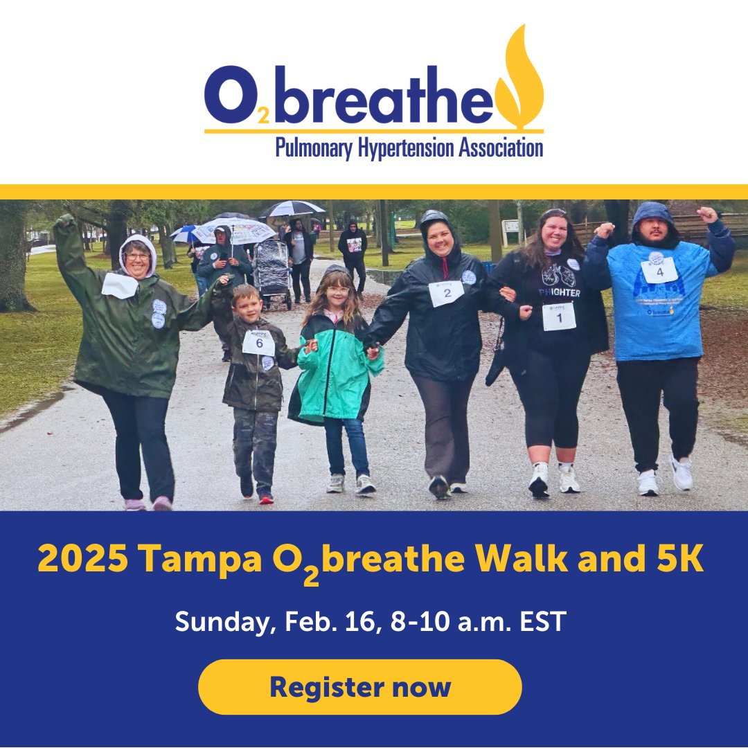 PHAssociation's tweet photo. The 2025 Tampa #O2breathe Walk and 5K is one month away! Join the local #PH community on Sunday, Feb. 16, at Al Lopez Park in Tampa, Florida to celebrate the PH community, spread PH awareness and raise funds towards a cure. Learn more and register. https://t.co/J3cic6letl https://t.co/LCkjHJb8IF