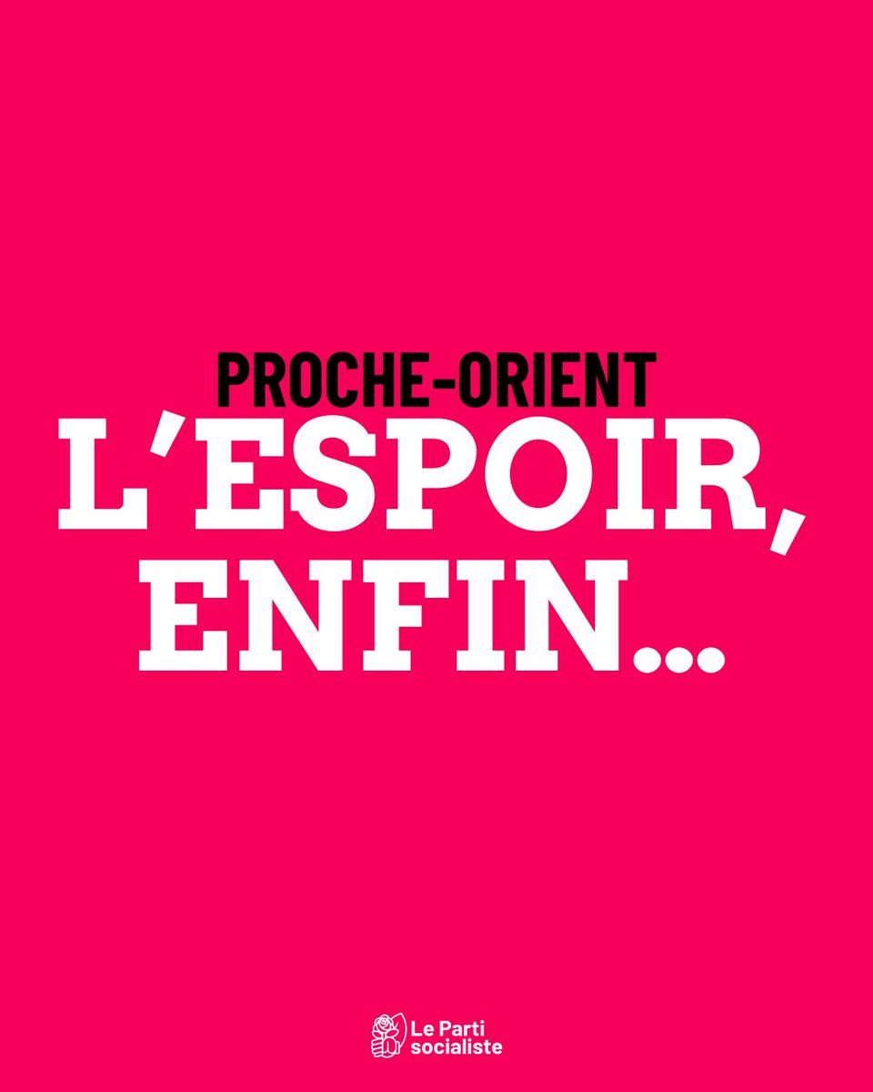 partisocialiste's tweet photo. Enfin un répit dans l’horreur à Gaza. Enfin le soulagement pour les otages et leurs proches. L'accord de cessez le feu annoncé doit être mis en oeuvre et permettre de trouver les voies d’une paix juste &amp; durable dans la région. La France doit peser pour une solution à deux États. https://t.co/VTiMeXpwiV