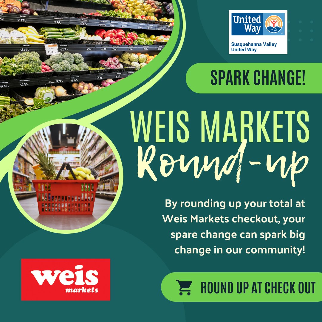 ✨ Every Cent Counts! ✨ Did you know? Rounding up your order at Weis Markets this month helps fund critical programs for ALICE households in our community. Together, let’s make 2025 a year of impact. 💙

📍 Visit your nearest Weis Markets today!

#SparkChange #MakeChangeHappen