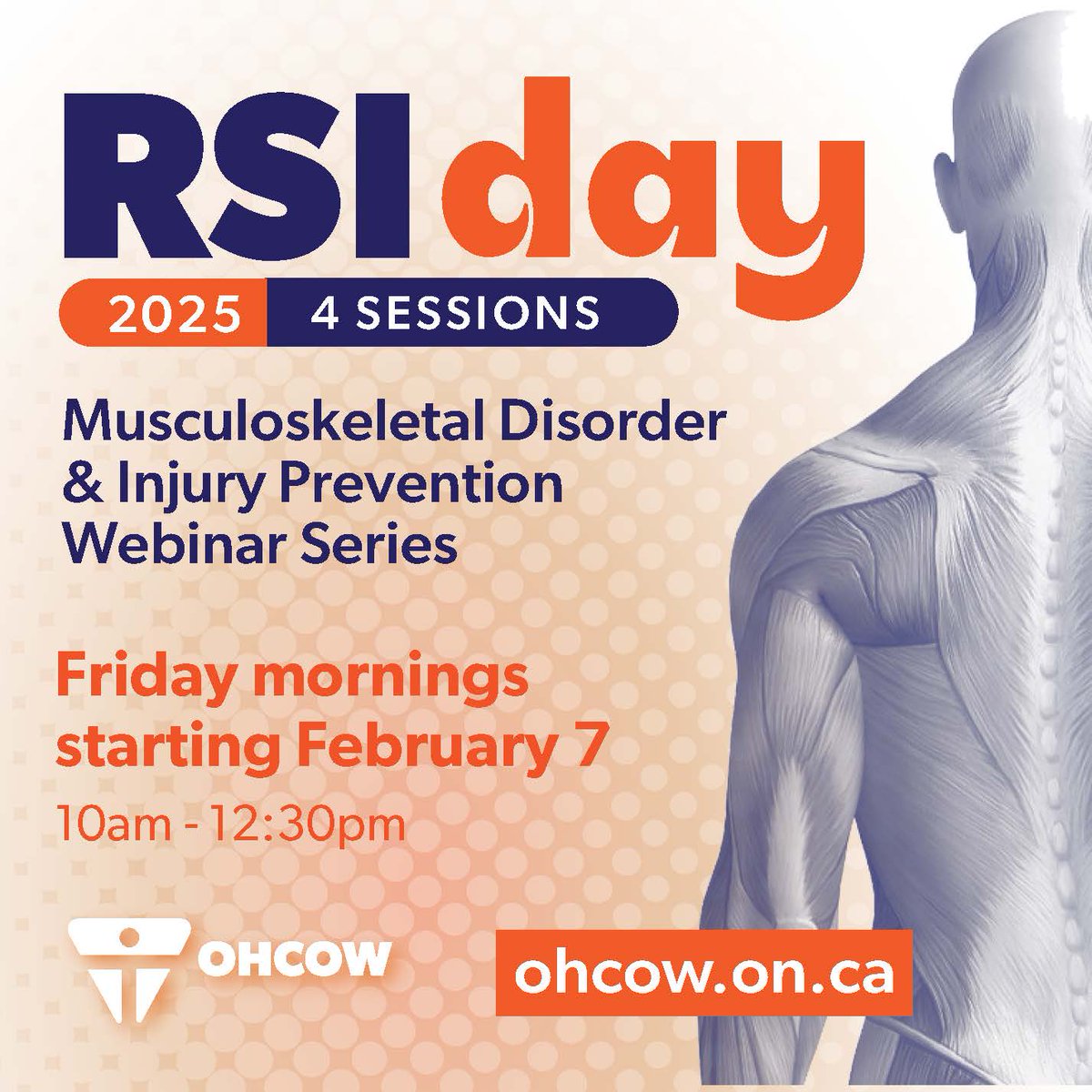 OHCOW's 2025 Repetitive Strain Injury Day Webinar Series starts on February 7! Learn more about our new speakers and content and register today: ohcow.on.ca/ohcow-events/r…