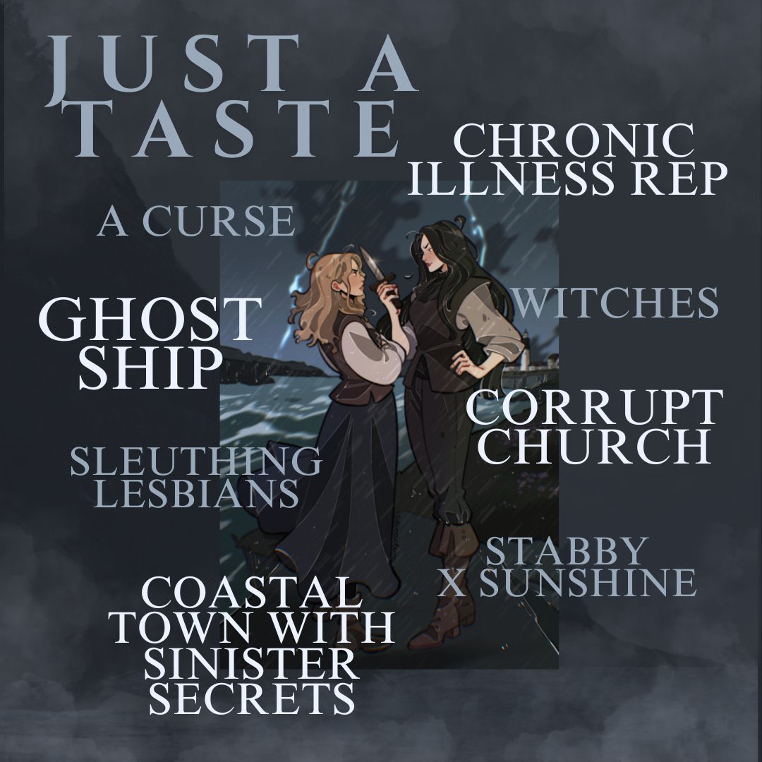 MDKerkhoven's tweet image. #P2Ppit
 
An agent’s guide to my #sapphic YA dark fantasy w/ horror elements &amp;amp; editor interest, 𝐖𝐇𝐄𝐑𝐄 𝐓𝐇𝐄 𝐖𝐈𝐂𝐊𝐄𝐃 𝐋𝐈𝐄, feat:

🫀 • Chronic illness rep
🧹 • Witches
⚓️ • A ghost ship
🍂 • Sleuthing lesbians
🌊 • Coastal town w/ sinister secrets

#Q #YA #F 🏳️‍🌈