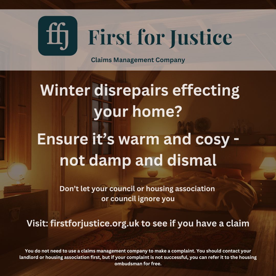 firstforjustice's tweet photo. A warm, cosy home is essential in the #Winter weather, but if you have a housing disrepair that's leaving you freezing, poorly or upset, you could be entitled to compensation!   

Make a claim today - click the link in our bio!

#HousingDisrepair #WeekendMotivation https://t.co/Yvt9uu53Vk