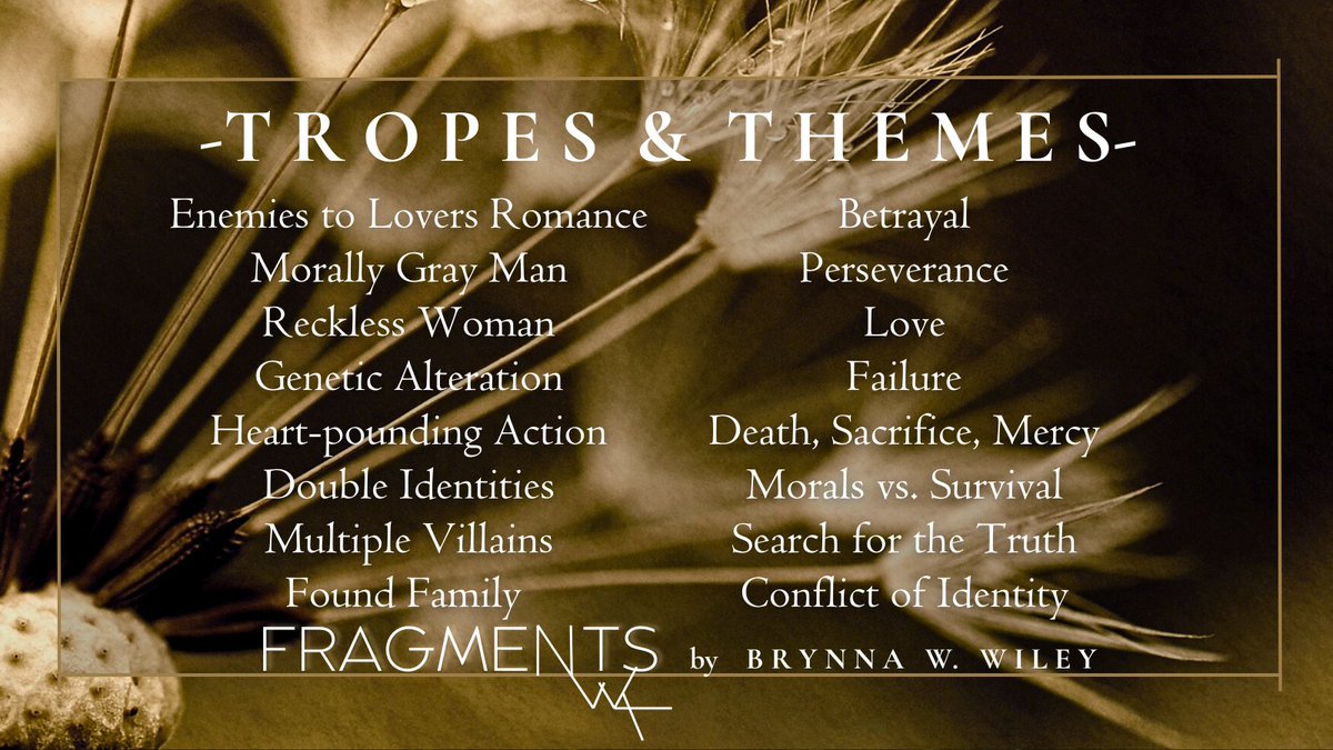FRAGMENTS- a world divided by land, united by blood.

A dual POV with Crimson, a stubborn and reckless woman hiding from the past that hunts her former identity &amp; Hawke, the blunt and morally gray hunter that finds her.

Fun fact: Dandelions are her favorite
#P2Ppit #Q #A #SF