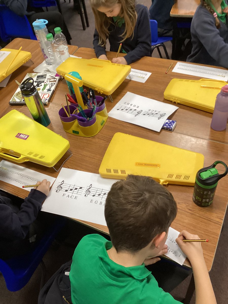 The children are looking at notation in music today. We are writing out the notes to help us read the music for our glockenspiels today.