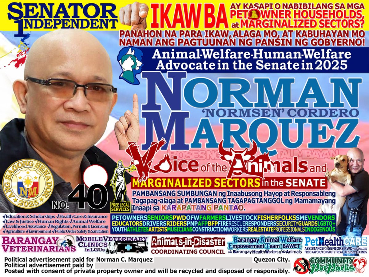 PLEASE SUPPORT in the PRINTING of this 2 feet x 3 feet TARPAULIN. 
Message facebook.com/normanmarquezb… 
NormSen AWAITS2025 Updated Program of Governance
LINK TO POST: 
bit.ly/NormSenGoverna…