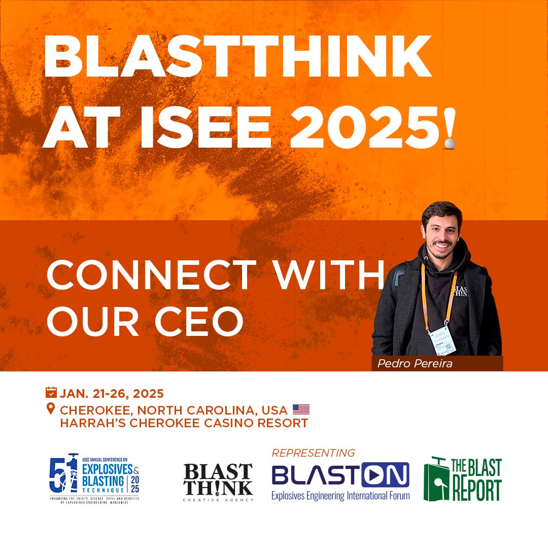 BlastThink's tweet photo. BlastThink will be at ISEE 2025!
Join us from Jan. 21-26 in Cherokee, North Carolina, for the world’s largest gathering of explosives engineering professionals.

Contact pedro@blastthink.com/blastthink.com and improve your brand creative marketing and communication strategies! https://t.co/E7hsSiBb1R