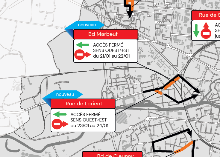 🟠[Circuler à #Rennes du 20 au 26 février]
➡️fermeture de la rue St-Hélier du 20 au 24 février
➡️fermetures successives du Bd Marbeuf et de la rue de Lorient du 21 au 24 février
Retrouvez la météo des travaux >travaux.rennesmetropole.fr/meteo-travaux/