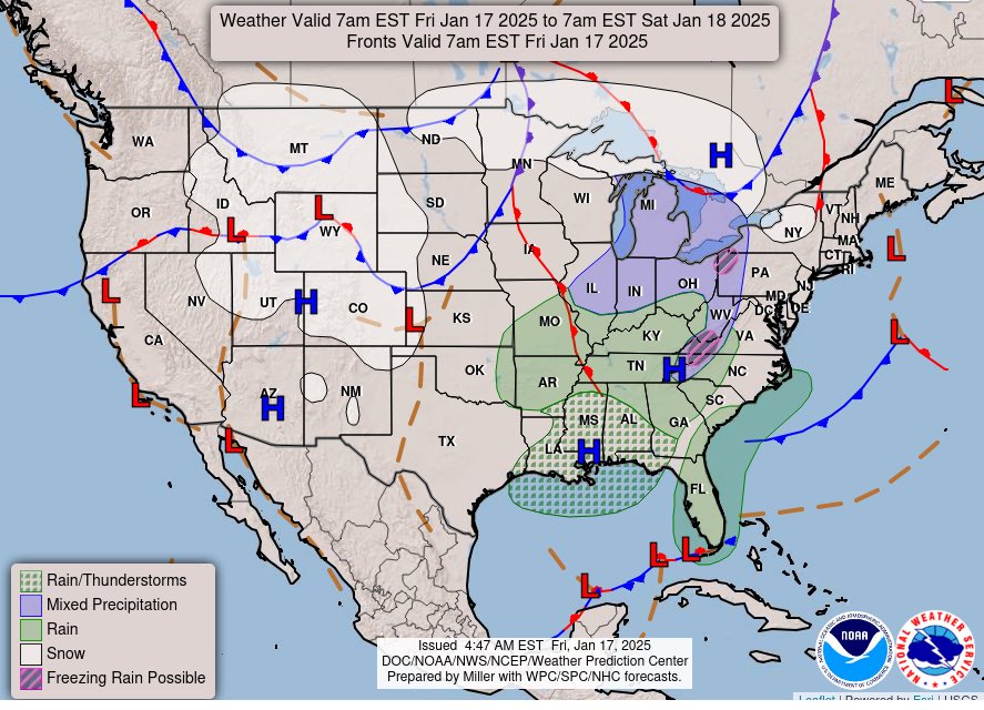 NWS's tweet photo. Arctic air plunges across the Rockies and Great Plains Friday, crossing the Deep South and Great Lakes Saturday night, and the Eastern Seaboard on Sunday bringing dangerously cold wind chill temperatures. Brief and intense bursts of snow and gusty winds in snow squalls could lead to reduced visibility and deteriorating road conditions across the northern Plains into the Rockies through Friday.