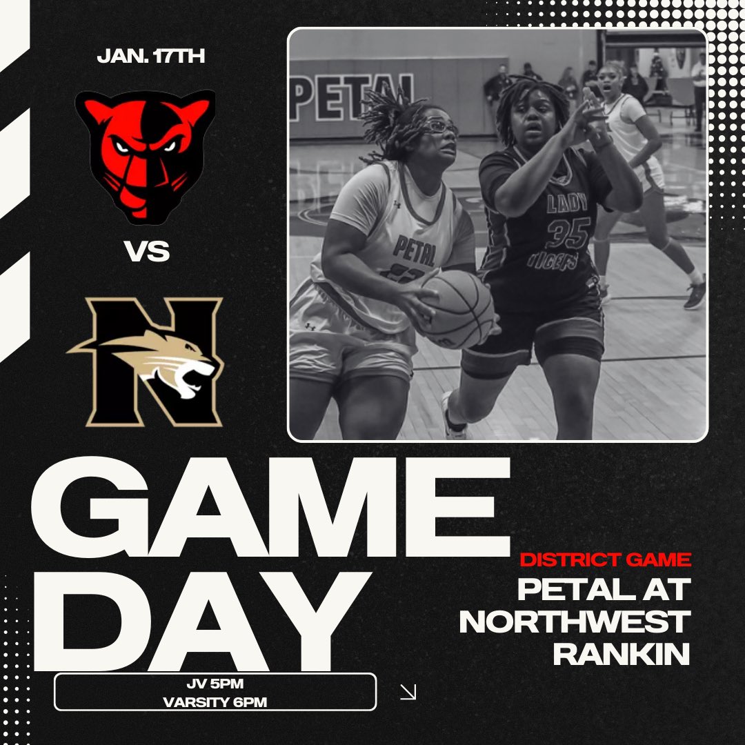 ⚠️GAMEDAY ⚠️

Come out tonight and support your Lady Panthers as we travel to take on the Northwest Rankin Lady Cougars at Northwest Rankin for district play! 

🆚 Northwest High School
📍 Northwest Rankin Gymnasium 
⏰ JV 5pm
       Varsity 6pm

#WeArePetal #Family 🐾🏀🔴⚪️
