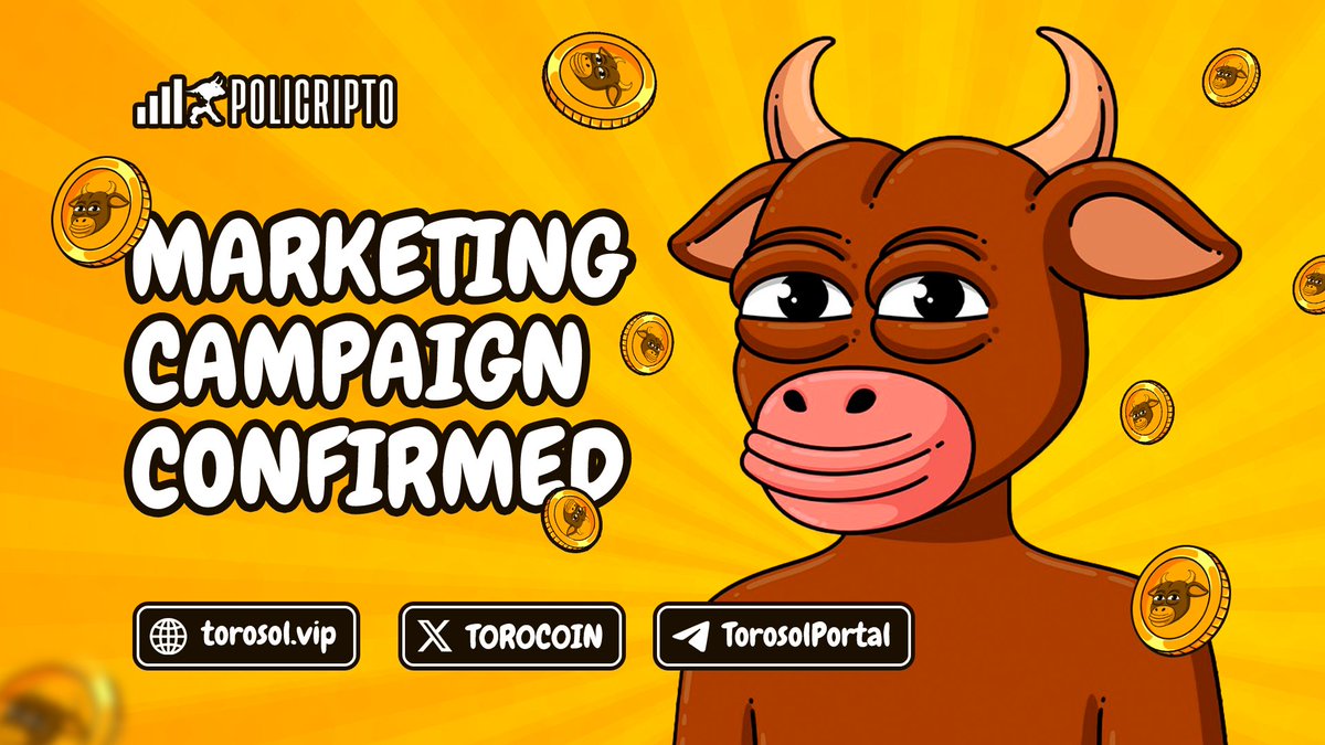 🔥Confirmed Marketing Campaign for @T0R0C0IN 

🚀Let's take #Toro to the moon

🌐Site:
torosol.vip
💰 CA SOL:
5aq1eaCEcjUJ557kYa1f1Eb92m9VTvTcJEVE1LdoStN
🏆GiveAway:
t.me/policriptoLab/…