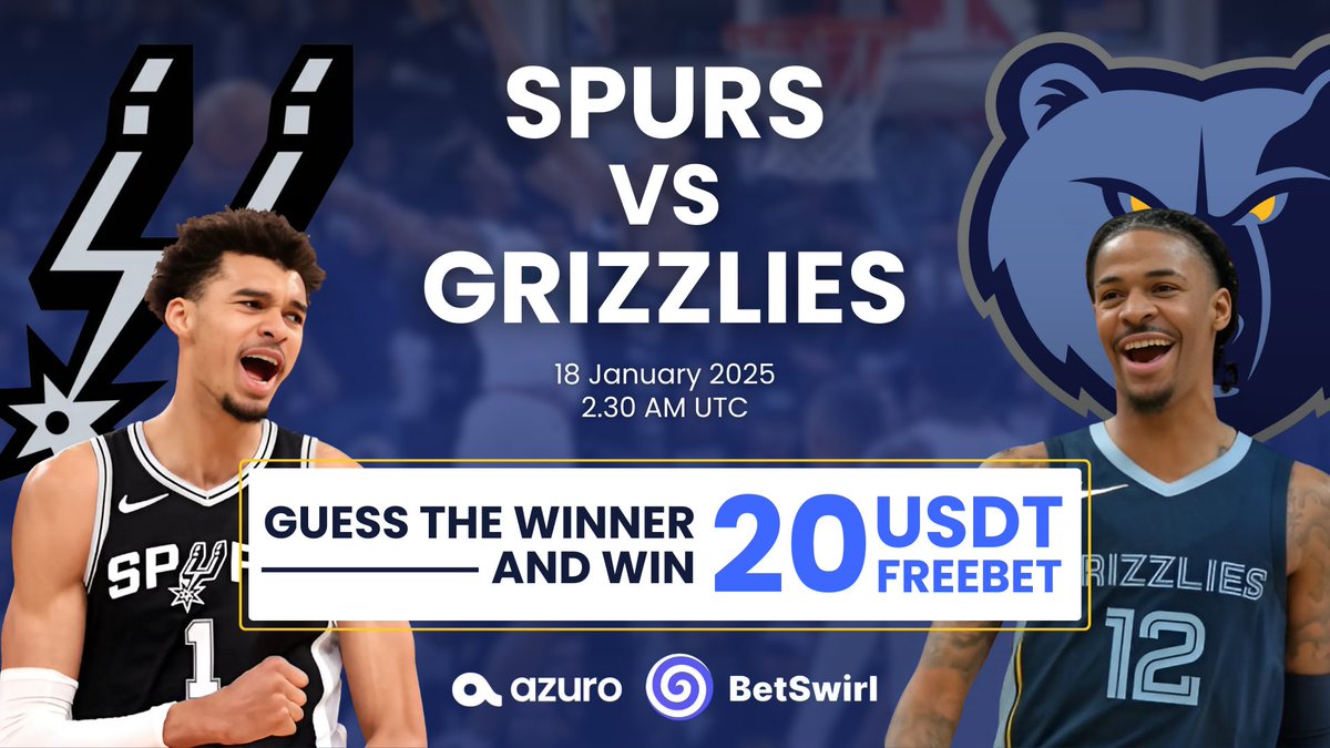 🏀 Guess The Winner Contest 🏆

How to Join:
1️⃣ Follow us &amp; <a href="/BetSwirl/">BetSwirl</a>
2️⃣ Like &amp; RT this post
3️⃣ Guess the winner of the Spurs vs Grizzlies match
🎉 10 random winners will receive 20 USDT each

To claim your freebets, your wallet must be connected to Betswirl.
Good luck! 🍀