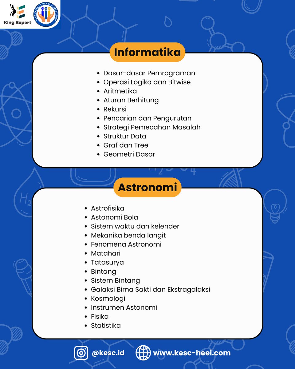 Kesc_id's tweet photo. [TAMBAHAN]
Ada lomba informatika n astronomi jugaaa!!! 
Jangan sampai kalian kelewatan yahh🤩🫵🏻 https://t.co/9kMjdQ33v8