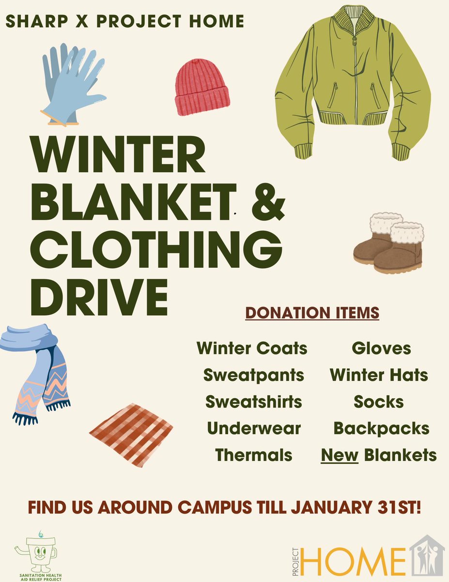 We are once again partnering with Drexel Sharp for their winter blanket and clothing drive benefiting @projecthomephl.  Donation locations include the  Lindy Center, Nesbitt and Drexel Police Headquarters, 3219 Arch Street. 

Donations will be going directly to @projecthomephl.
