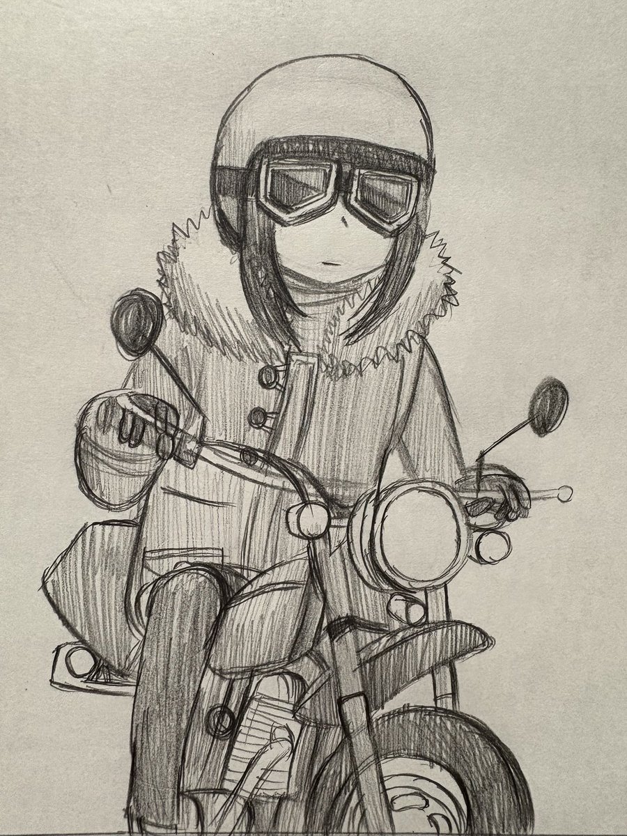 志摩リン 「バイクの作画苦手(‾▽‾;) #ゆるキャン #土岐綾乃 」|青葉クワックス🍥逃走中×謎解きのイラスト