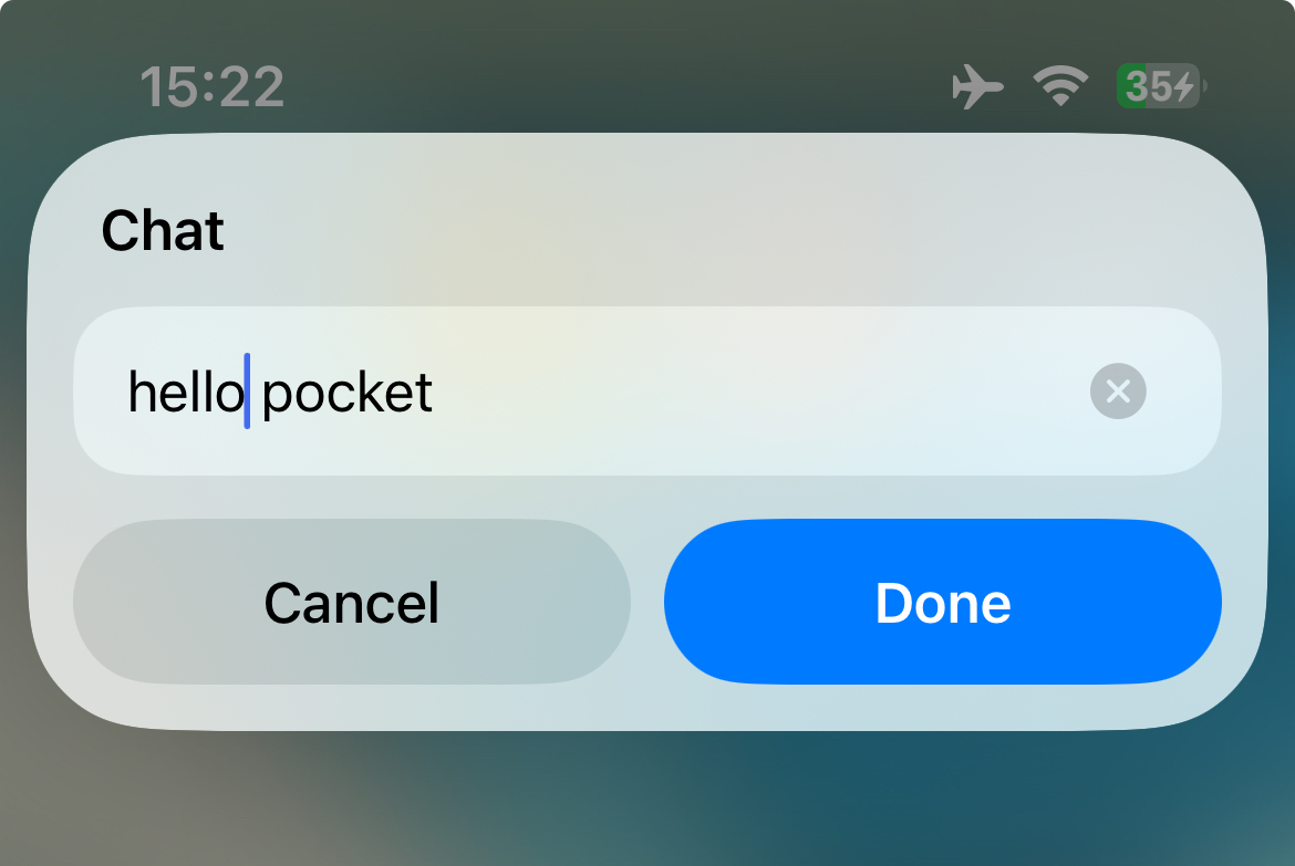 tiharz's tweet photo. i added the new chat @pocketllm shortcut to my action button for quick llm queries. 
this feels more helpful than apple intelligence and always runs local.
https://t.co/KBfxBDrgYA https://t.co/kPl1cF95aE