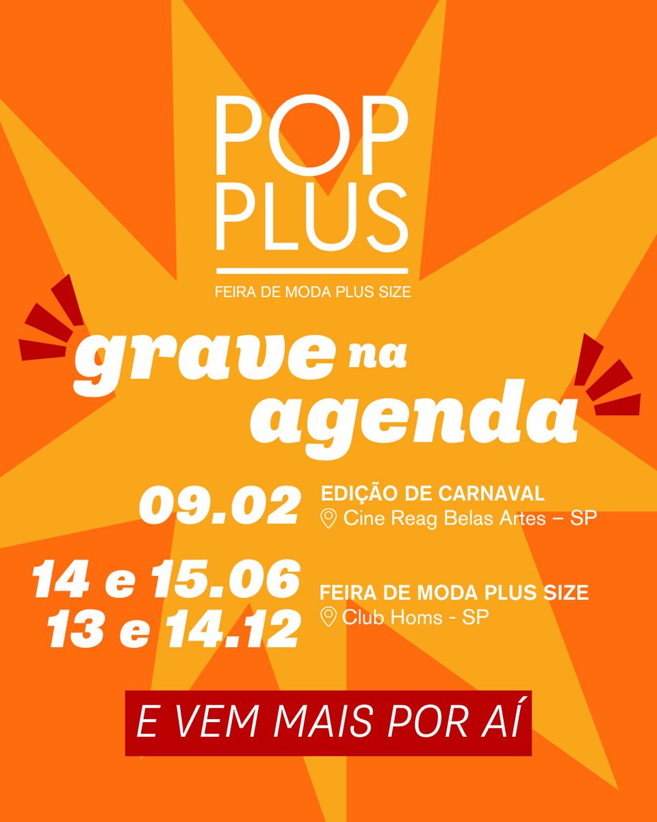 popplusBR's tweet photo. Anote na agenda: 
9 de fevereiro: Pop Plus Pocket de Carnaval no Cine Reag Belas Artes.
 14 e 15 de junho / 13 e 14 de dezembro: Feira de Moda Plus Size  no Club Homs, agora acontecerá duas vezes ao ano muito mais focada em moda e experiências.

#popplus #popplus12anos https://t.co/rJPIoR309g