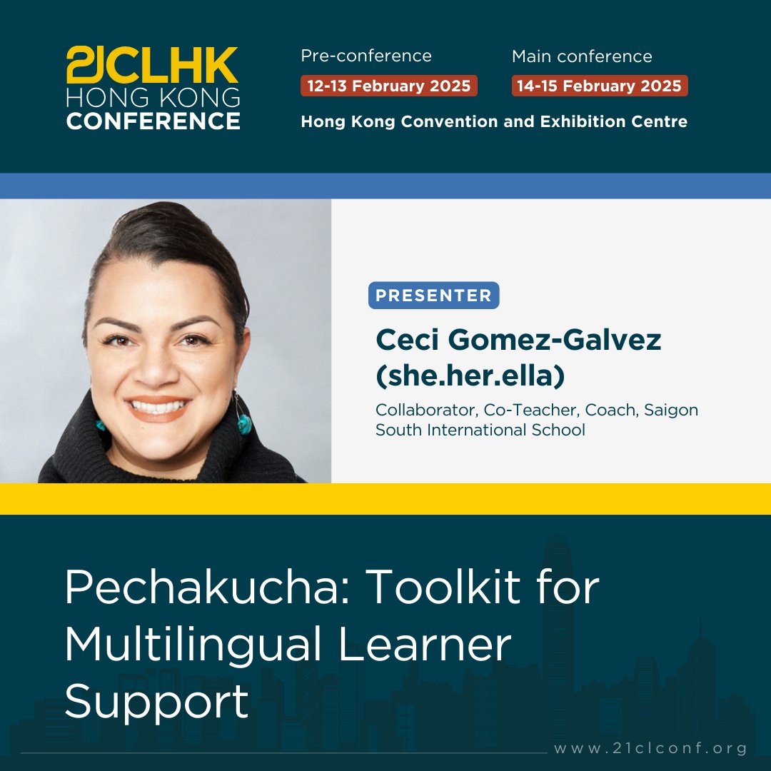 21st Century Learning (@21cli) on Twitter photo #21CLHK25 is here and Ceci Gomez-Galvez (she.her.ella) <a href="/cecigomez_g/">Ceci Gomez-Galvez (she.her.ella)</a> will be speaking on "Pechakucha: Toolkit for Multilingual Learner Support" zurl.co/cvk2 #21CLHK25 #21stCenturyLearningConference #HongKong #Translanguaging #LanguageEquity #EducationTechnology #21CL #21CLHK25 is here and Ceci Gomez-Galvez (she.her.ella) <a href="/cecigomez_g/">Ceci Gomez-Galvez (she.her.ella)</a> will be speaking on "Pechakucha: Toolkit for Multilingual Learner Support" zurl.co/cvk2 #21CLHK25 #21stCenturyLearningConference #HongKong #Translanguaging #LanguageEquity #EducationTechnology #21CL
