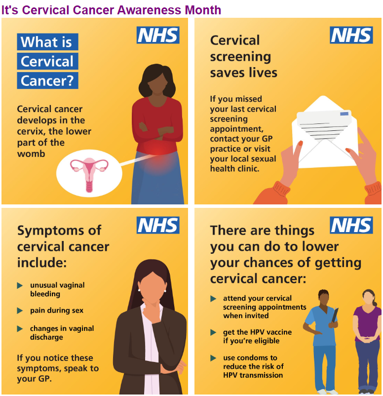 January is cervical cancer awareness month. Cervical cancer is highly preventable and highly curable if caught early. Routine cervical cancer screening, and appropriate follow-up treatment when needed. ow.ly/rKgV50UIqAu