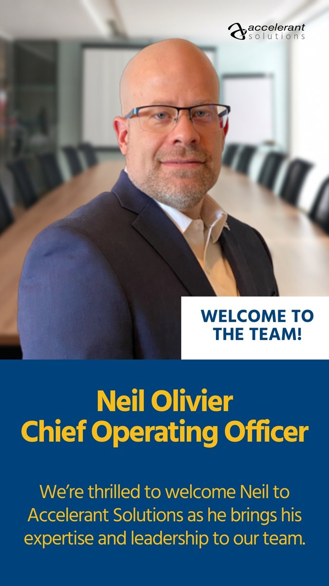 acceleranttech's tweet image. Join us in welcoming Neil Olivier, Accelerant Solutions&apos; new Chief Operating Officer!

With his expertise and leadership, we’re excited to take our mission to the next level. Leave a warm welcome for Neil below!

#AccelerantSolutions #Leadership #WelcomeToTheTeam